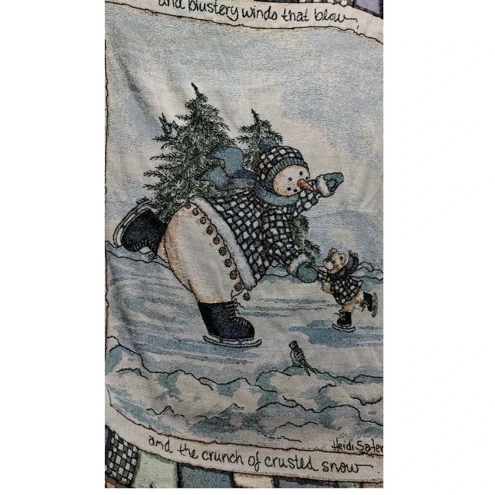 Heidi Salerberg Tapestry Throw Blanket Snowman‎ Winter Scene Fringed
